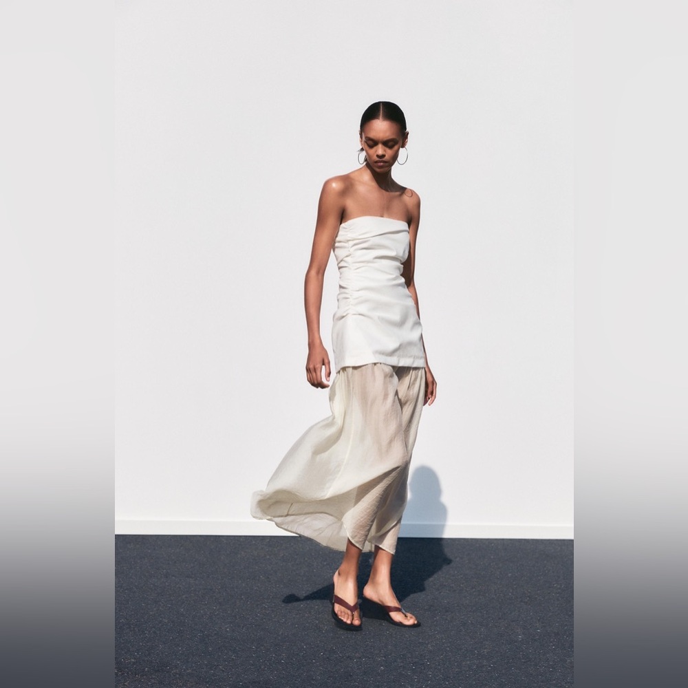 ZARA COMBINATION STRAPLESS MIDI DRESS - Picture 14 of 17
